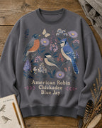 American Robin Blue Jay Chickadee Wildflower Birdwatching Sweatshirt