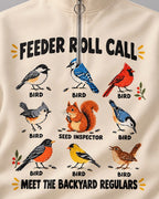 Backyard Birds Squirrel Feeder Roll Call UPF50+ Spandex Quarter-Zip Stretch Sweatshirt