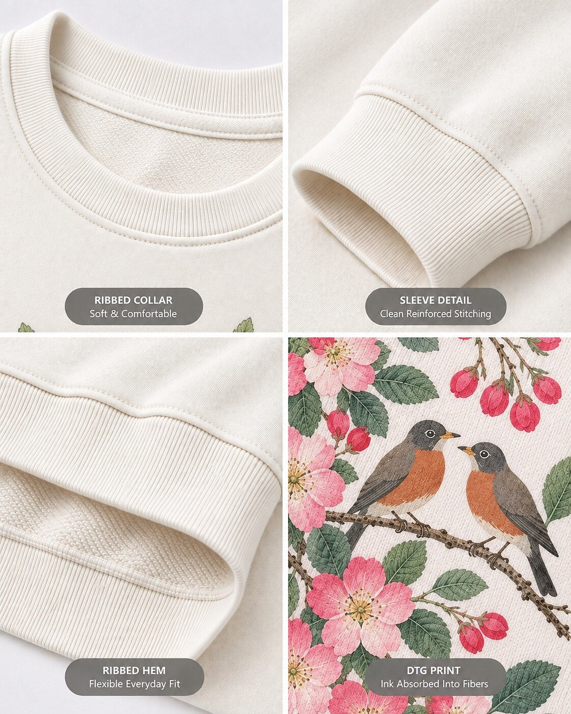 American Robin Pair Apple Blossom Backyard Bird Watching Sweatshirt