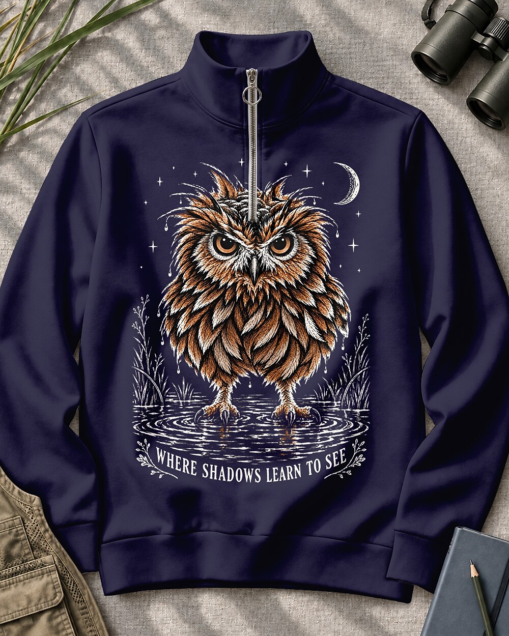 Owl Marsh Birdwatching Quarter-Zip Stretch Sweatshirt Spandex UPF50+
