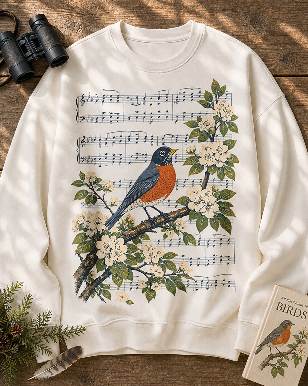 American Robin Apple Blossom Music Birdwatching Sweatshirt