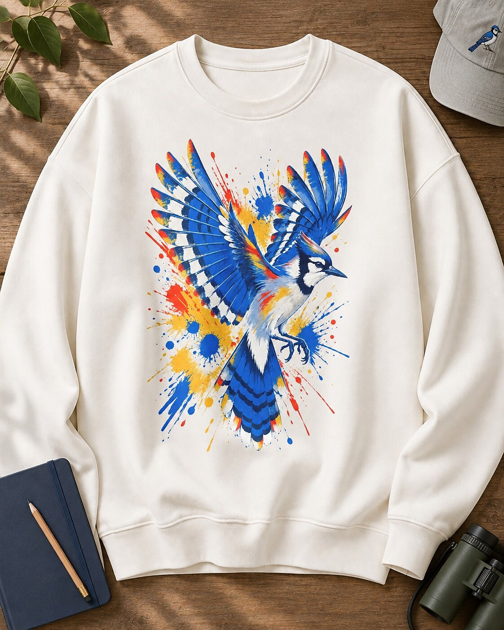 Blue Jay Colorful Wings Art Bird Watching Sweatshirt