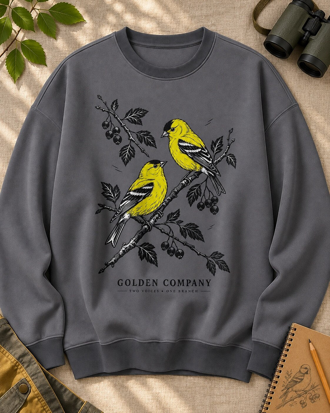American Goldfinch Pair Berry Branch Backyard Bird Watching Sweatshirt