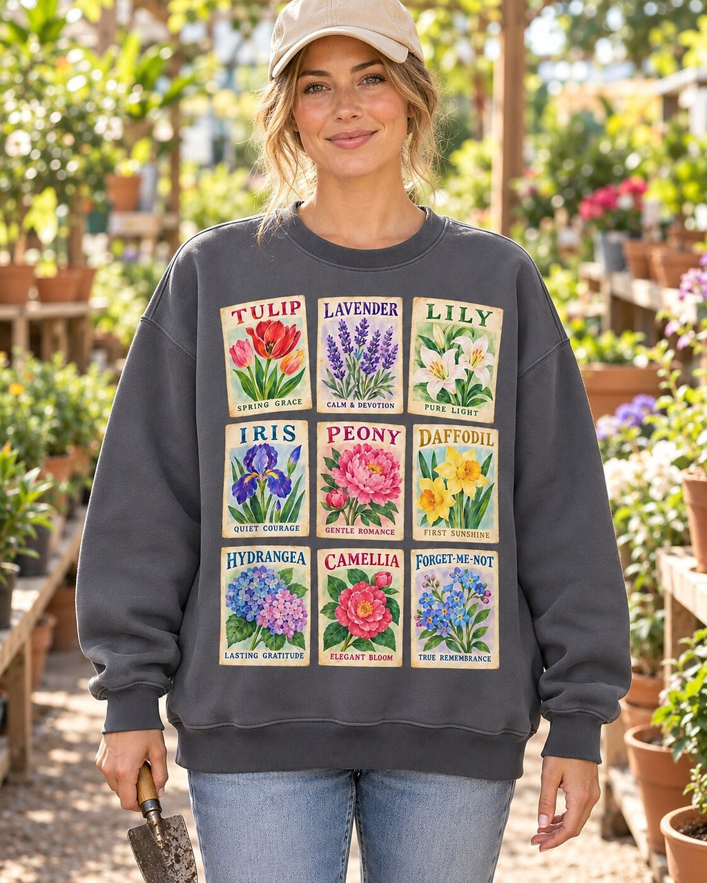 Flower Cards Garden Botanical Graphic Sweatshirt