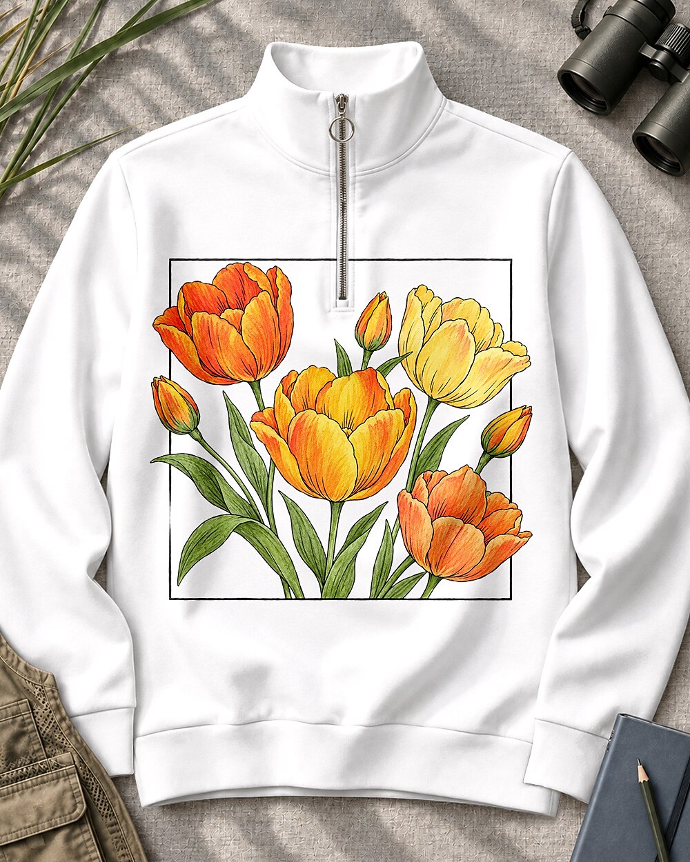 Tulip Bouquet Garden Quarter-Zip Stretch Sweatshirt Spandex UPF50+