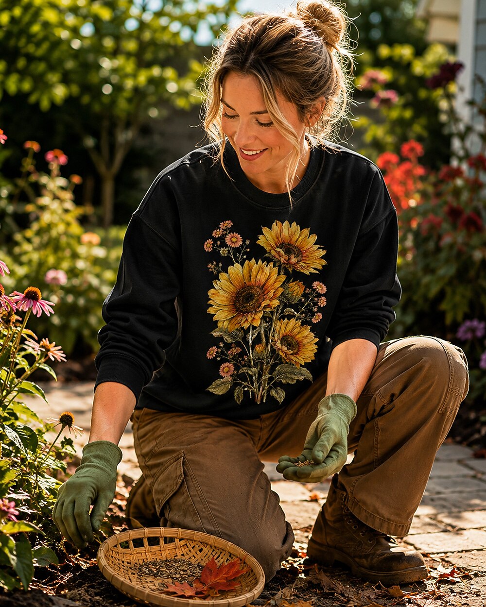 Golden Sunflower Daisy Vintage Cottage Garden Sweatshirt