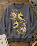 American Goldfinch Pair Rose Blossom Backyard Bird Watching Sweatshirt