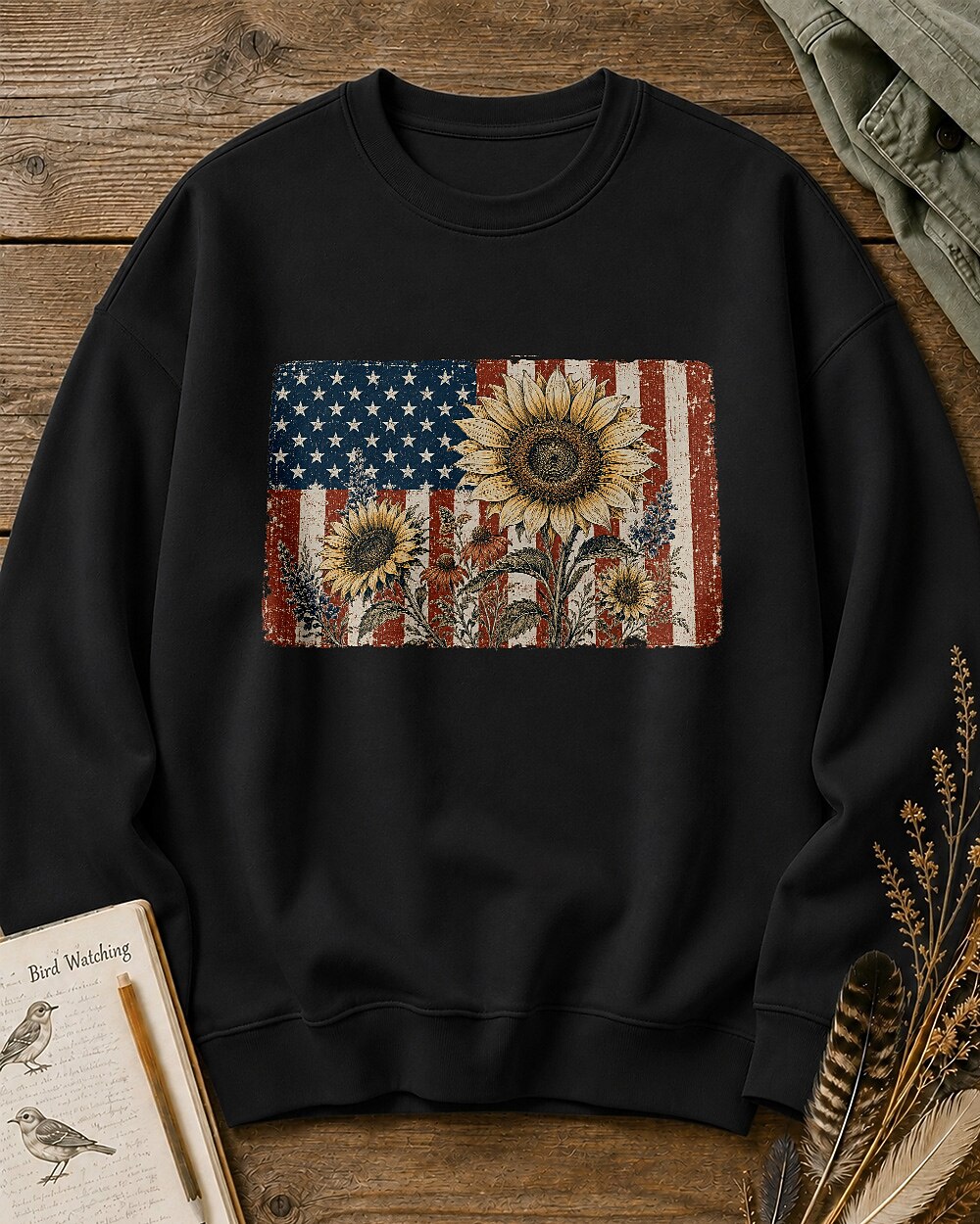 American Flag Sunflower Coneflower Country Garden Sweatshirt
