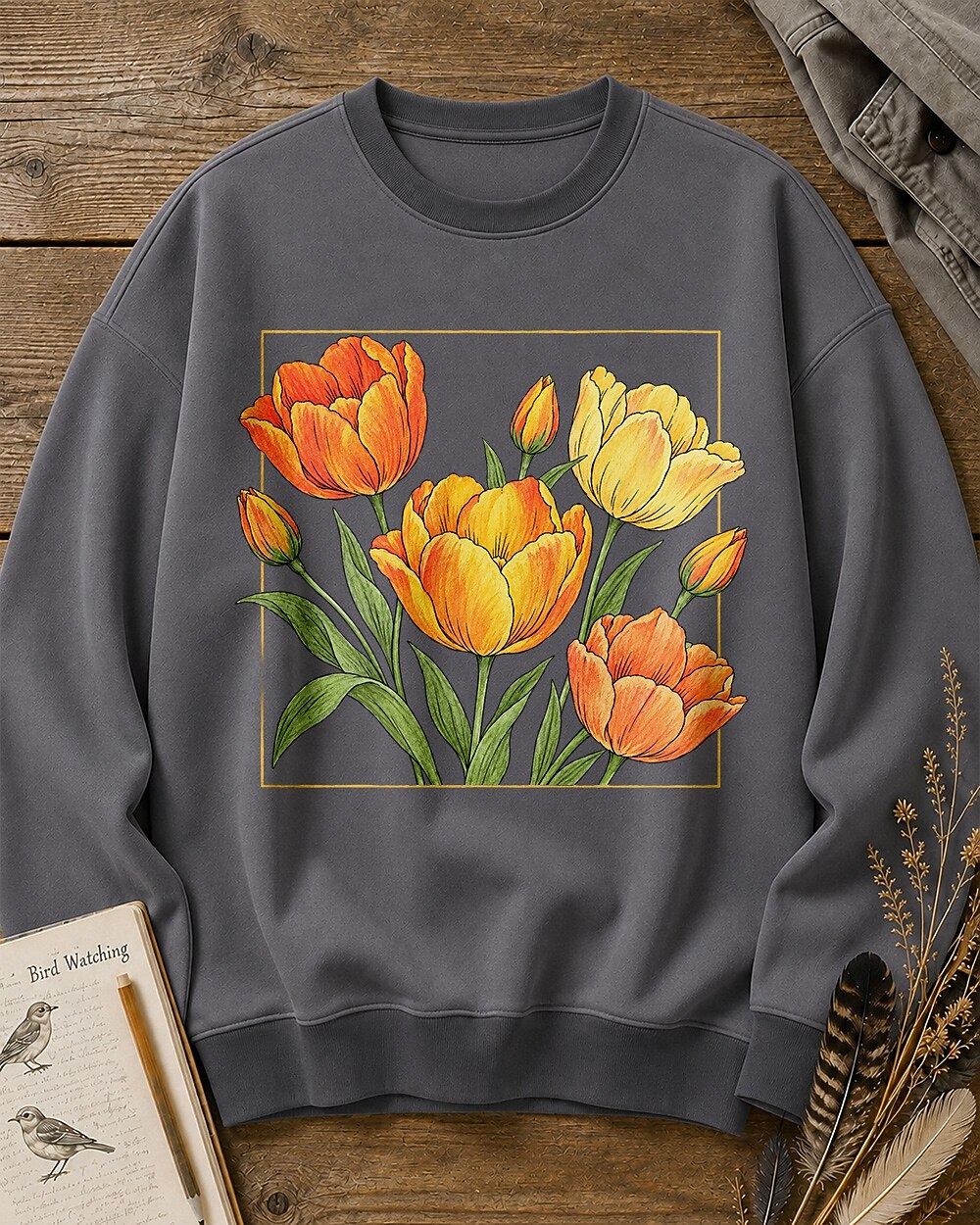 Tulip Garden Frame Floral Graphic Sweatshirt