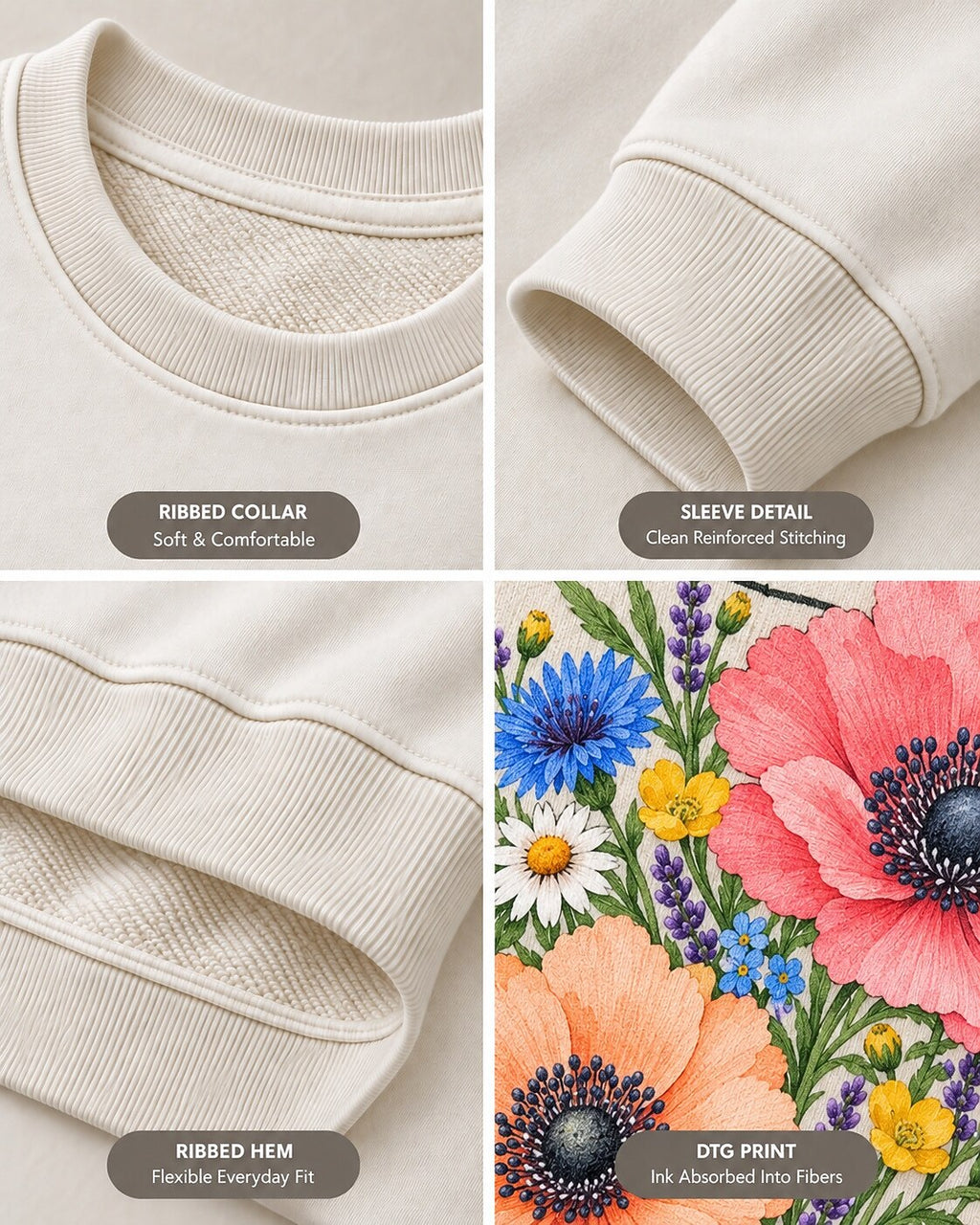 Poppy Wildflower Garden Floral Graphic Sweatshirt