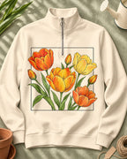 Tulip Bouquet Garden Quarter-Zip Stretch Sweatshirt Spandex UPF50+