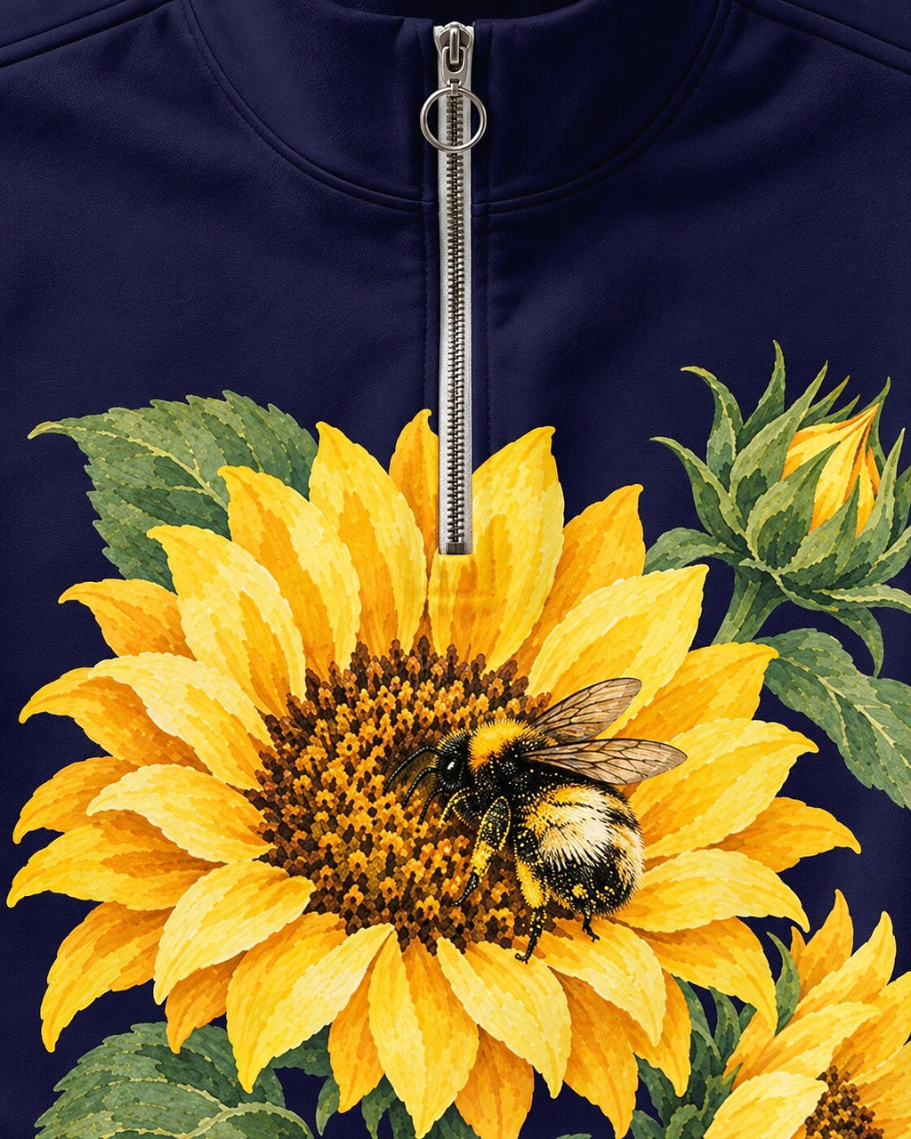 Sunflower Bee Garden Quarter-Zip Stretch Sweatshirt Spandex UPF50+